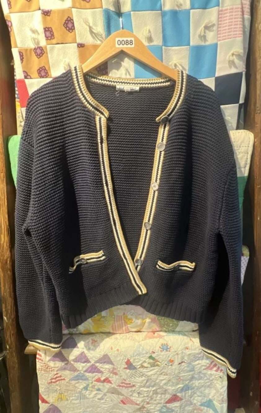 Alex Mill Emerson Cotton Cardigan Navy Blue Striped Trim Size L